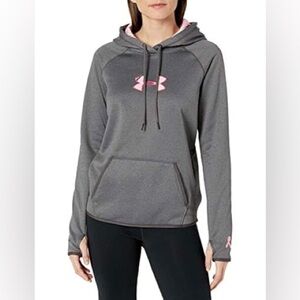Under Armour Icon Caliber Pullover Hoodie Cancer Gray Pink Sweater Size XL